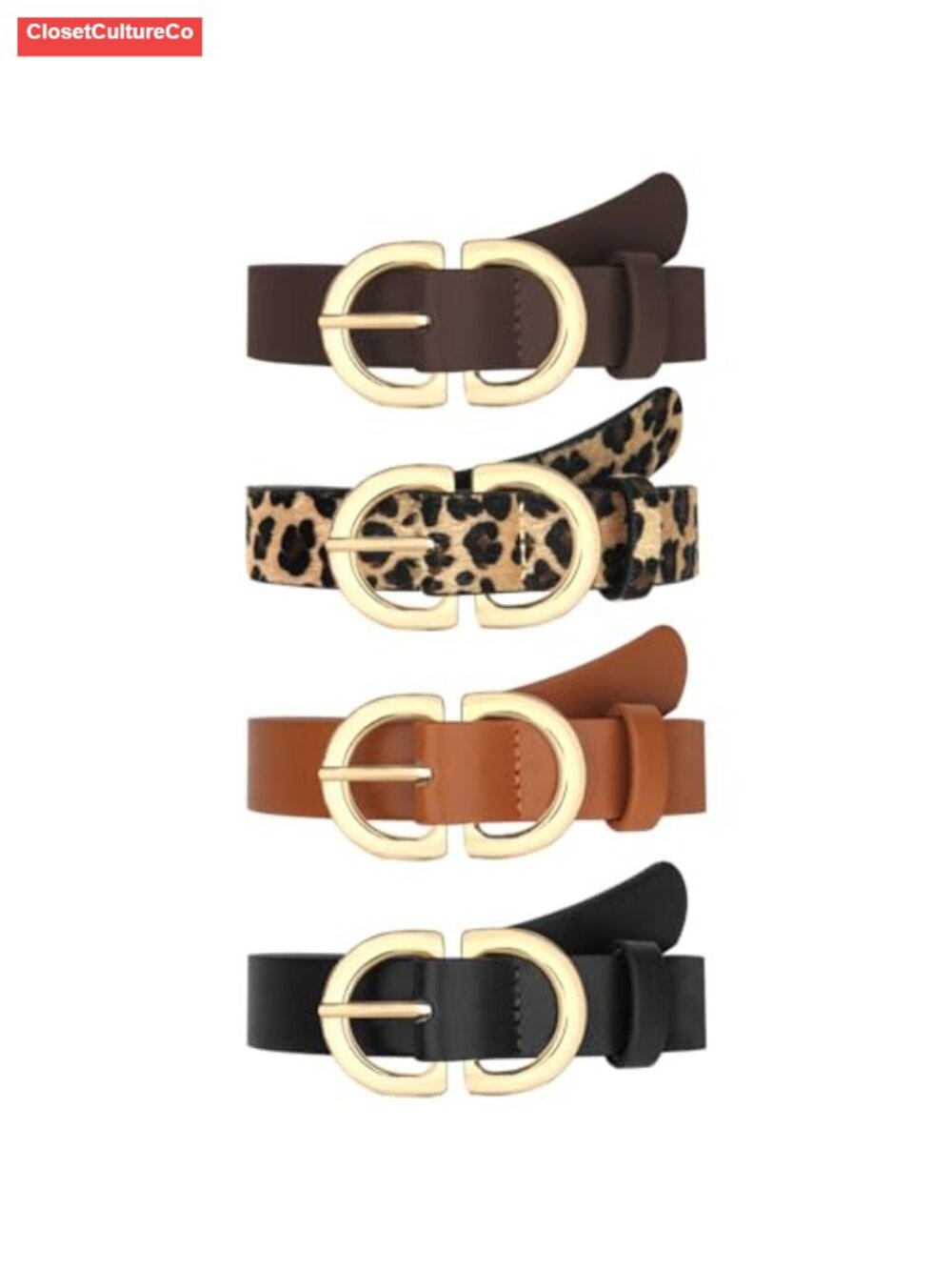 4 Pack Faux Leather Women's Belts Gold Buckle Jeans Pants Dress Waist Belt